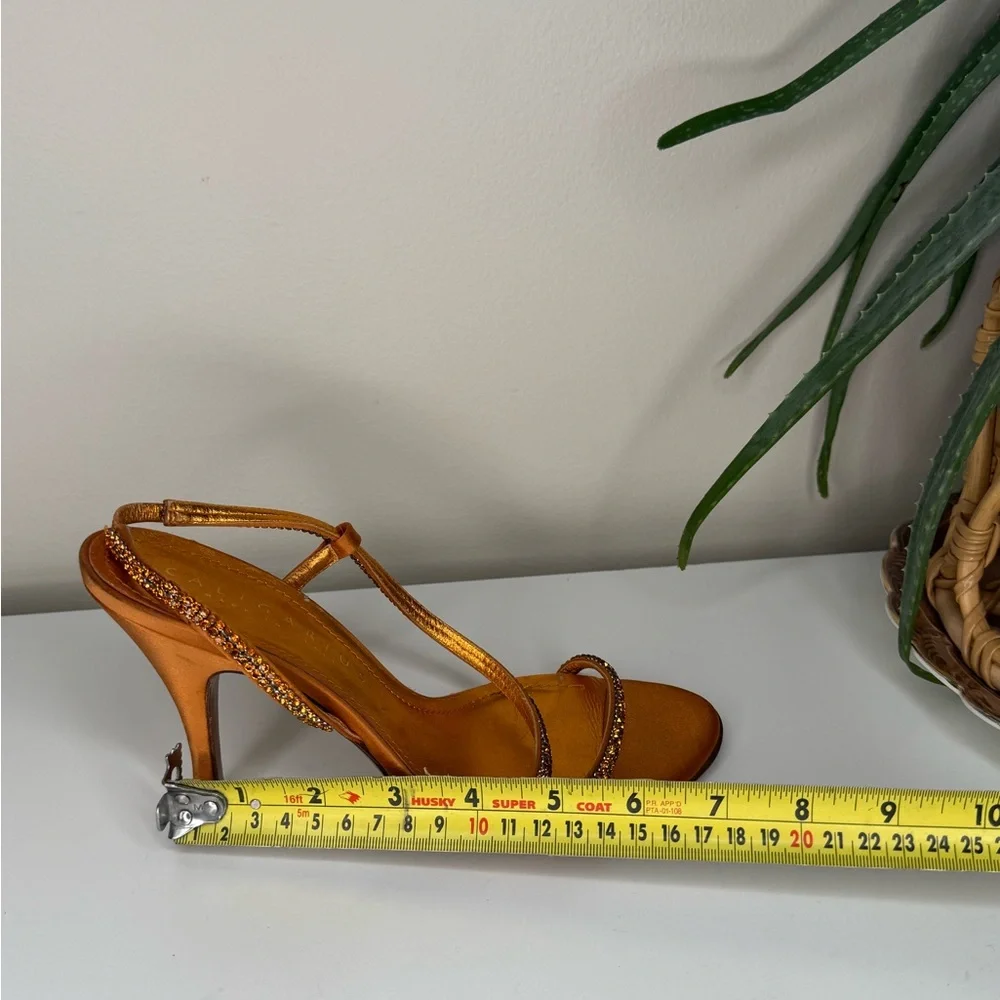Caligarius Cometa Orange Satin Swarovski Crystal Heels Made in Italy Sz 37/ US 7 - Picture 10 of 12